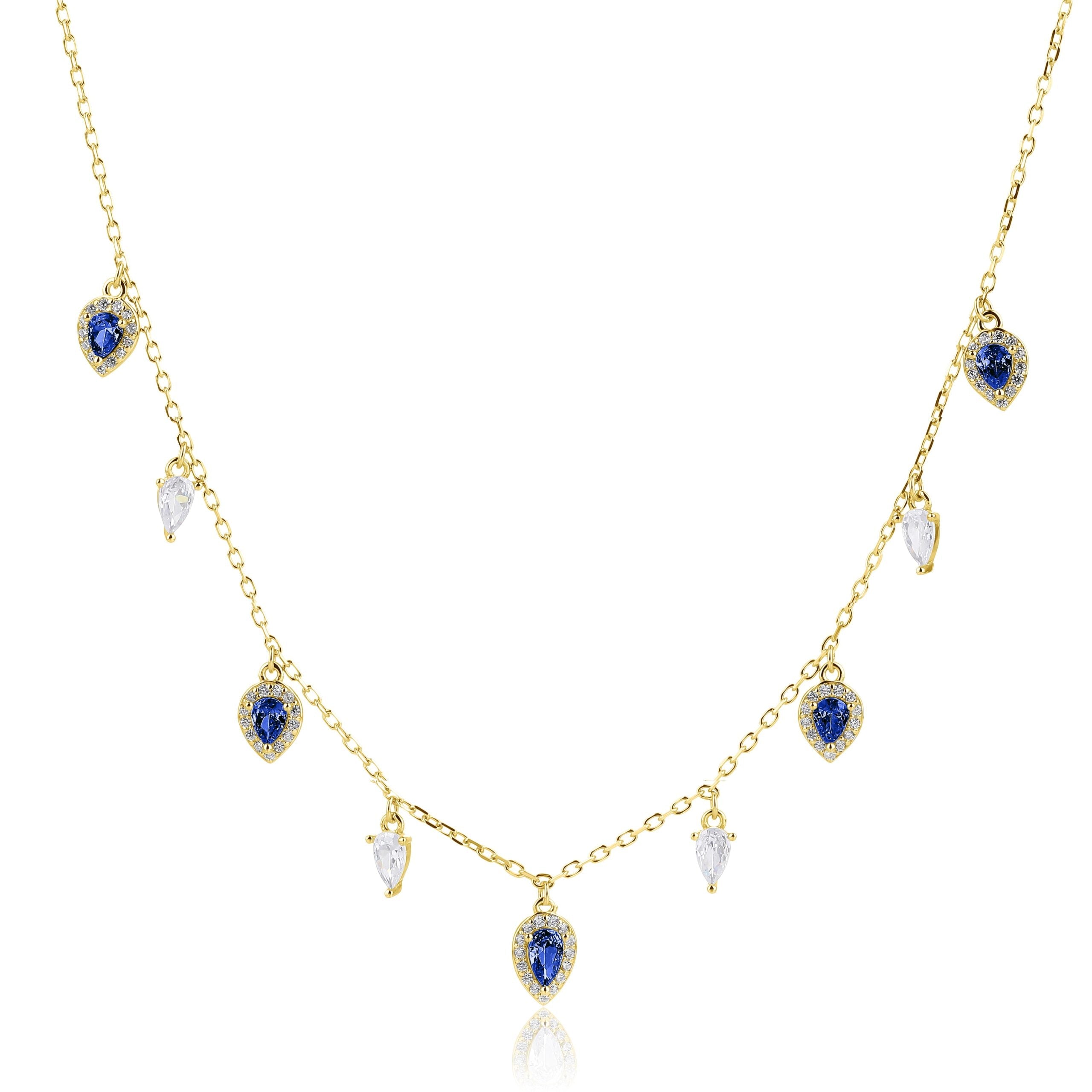 שרשרת ציפוי זהב עם תליוני טיפות משובצות