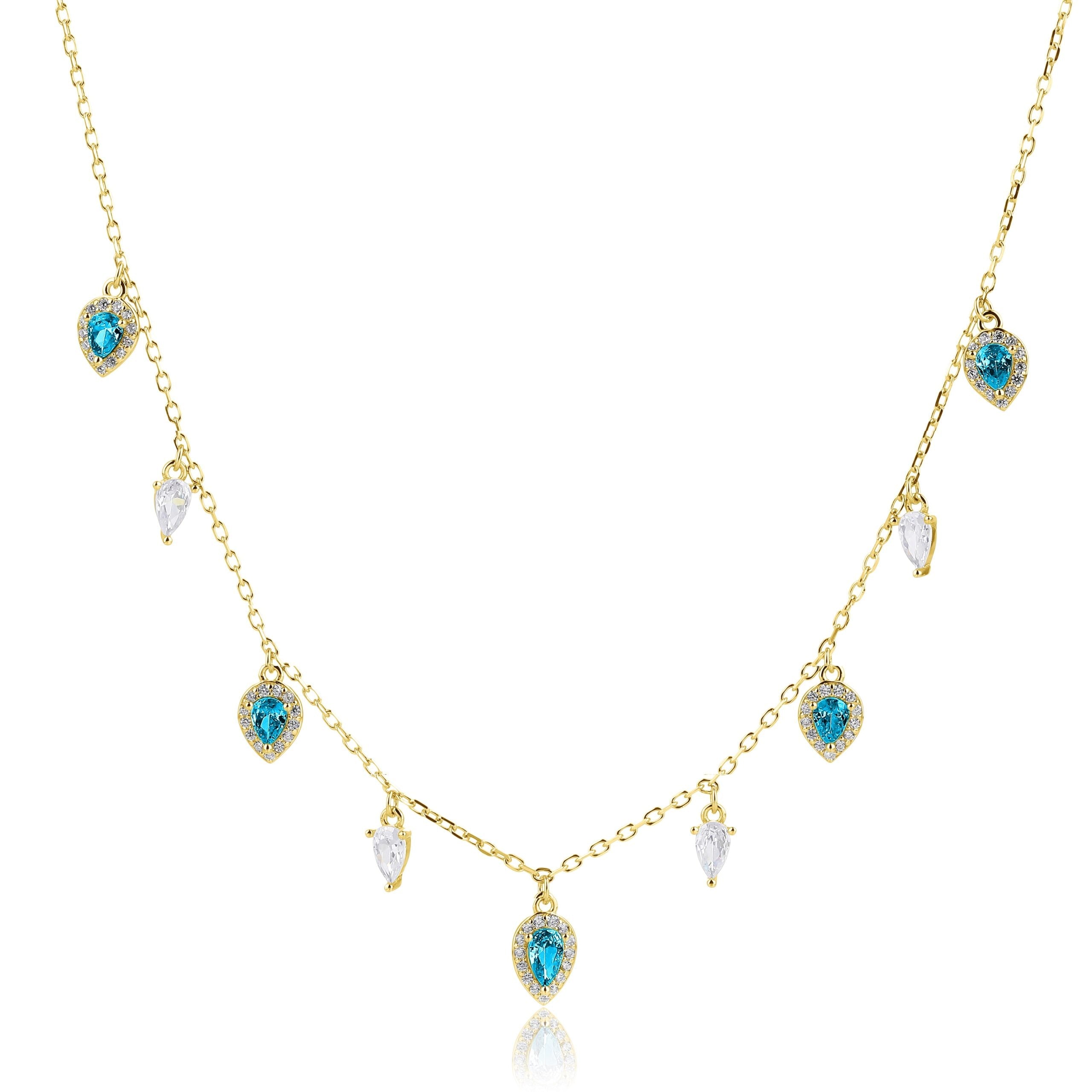 שרשרת ציפוי זהב עם תליוני טיפות משובצות