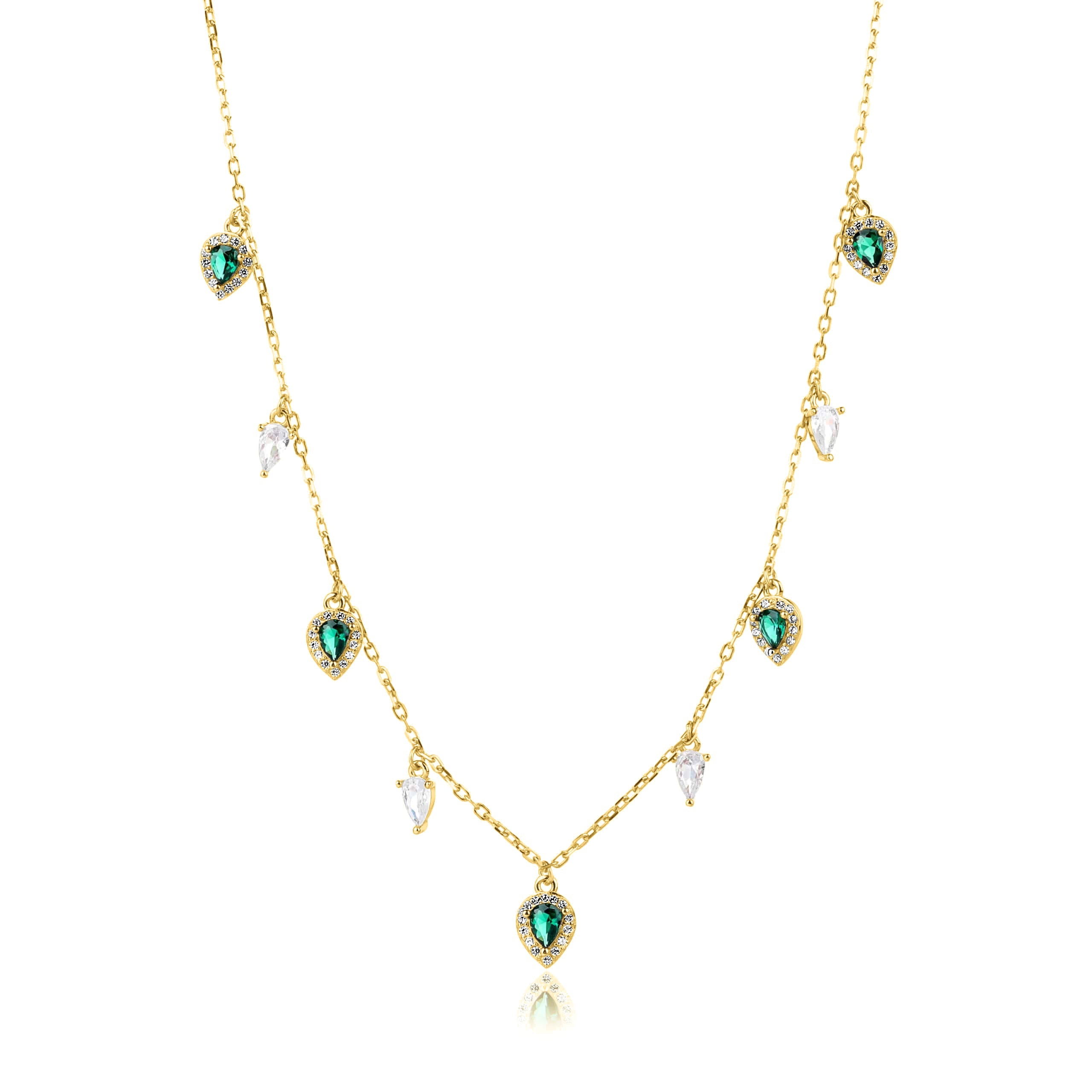 שרשרת ציפוי זהב עם תליוני טיפות משובצות