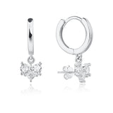 עגילי חישוק כסף 925 עם תליון לב משובץ זירקונים