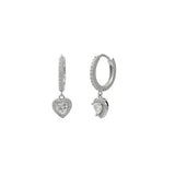 עגילי כסף חישוק עם תליון לב משובץ זירקון