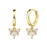 עגילי חישוק עם תליון לב משובץ בציפוי זהב