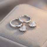 עגילי חישוק כסף 925 עם תליון לב משובץ זירקונים