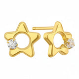 עגילי זהב 14K כוכב חלול עם אבן משובצת