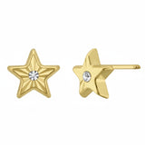 עגילי זהב 14K כוכב קטן משובץ זרקון עם חיתוכי לייזר