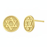 עגילי זהב 14K עגול עם חריטת מגן דוד
