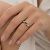 טבעת ספיר ויהלומים בסגנון וינטג׳ – 14K