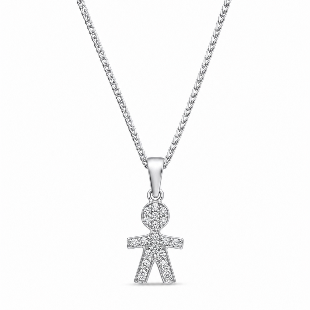 שרשרת תליוני ילדים משובצים זרקונים זהב לבן 14K