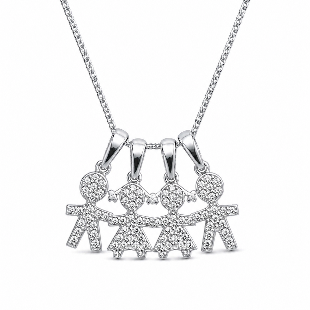 שרשרת תליוני ילדים משובצים זרקונים זהב לבן 14K