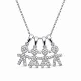 שרשרת תליוני ילדים משובצים זרקונים זהב לבן 14K