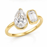 טבעת שני יהלומים PEAR & EMERALD – יהלומי מעבדה 1.50 קראט | זהב 14K
