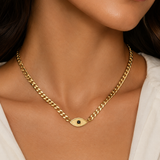 שרשרת זהב גורמט עם תליון עין משובץ יהלום שחור
