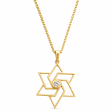 שרשרת זהב 14K מגן דוד גיאומטרי עם אבן מרכזית