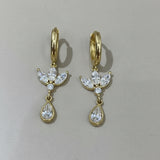 עגילי זהב 14K תלויים בחיתוך טיפה ופרח