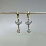 עגילי זהב 14K תלויים בחיתוך טיפה ופרח