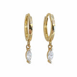 עגילי זהב 14K  נופלים עם אבן  זירקון בצורת מרקיזה