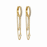 עגילי חישוק נופלים זהב 14K עם שרשראות ואבני זירקון