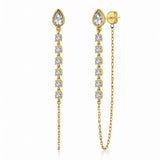 עגילי שרשרת נופלים זהב 14K עם אבני זירקון וטיפת זירקון עליונה