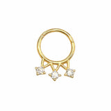 פירסינג חישוק זהב 14 קראט – כתר משובץ שלושה זרקונים