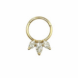 פירסינג חישוק זהב 14 קראט – לוטוס עם שלוש אבני מרקיזה