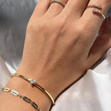 צמיד בנגל כסף / ציפוי זהב לב משובץ זרקונים