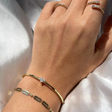 צמיד בנגל כסף / ציפוי זהב לב משובץ זרקונים