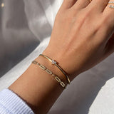 צמיד בנגל כסף / ציפוי זהב לב משובץ זרקונים