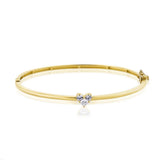 צמיד בנגל כסף / ציפוי זהב לב משובץ זרקונים