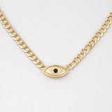 שרשרת זהב גורמט עם תליון עין משובץ יהלום שחור