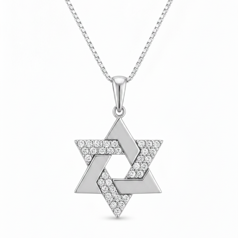 שרשרת זהב 14K מגן דוד משובץ זירקונים