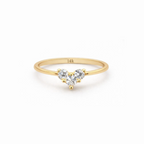 טבעת זהב 14K לב שלושה אבנים